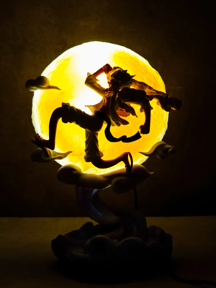 One PIece Gear 5 Luffy Sun God Nika Flying under MOON with light Action Figure PVC Multicolour | 28 CMS |