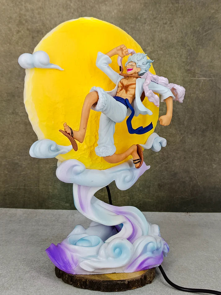 One PIece Gear 5 Luffy Sun God Nika Flying under MOON with light Action Figure PVC Multicolour | 28 CMS |