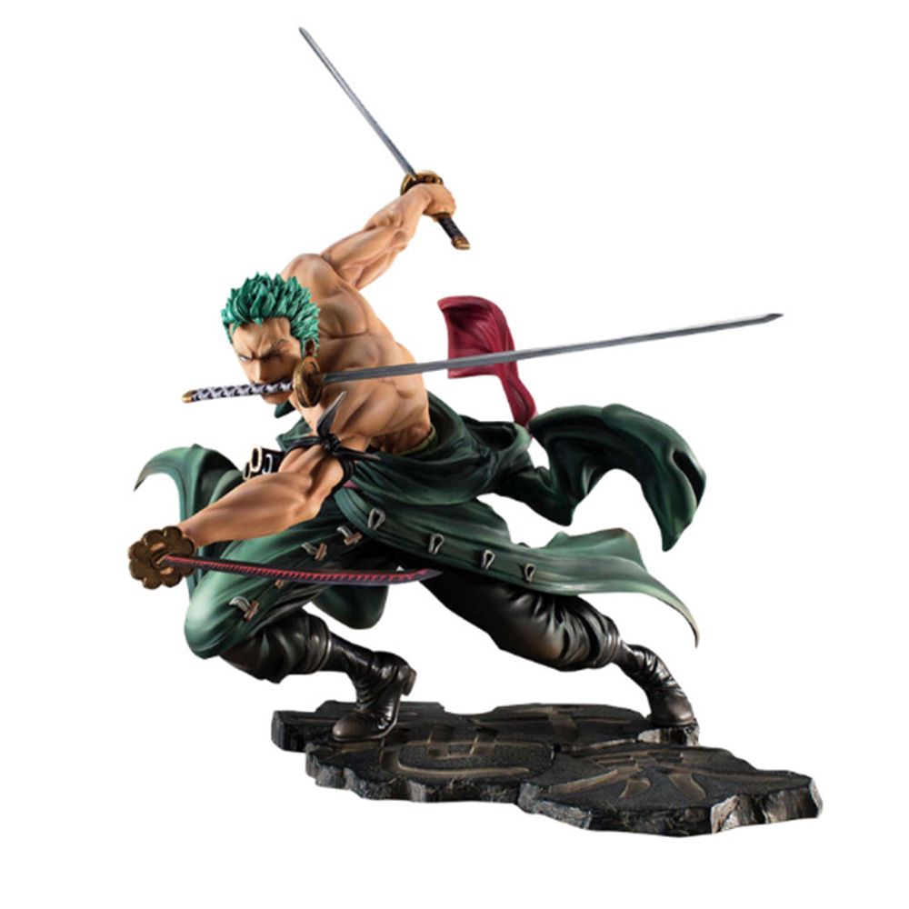 One Piece – Roronoa Zoro Action Figure Set | 18cm Anime Collectible with Black Base & Dual Head Attachments