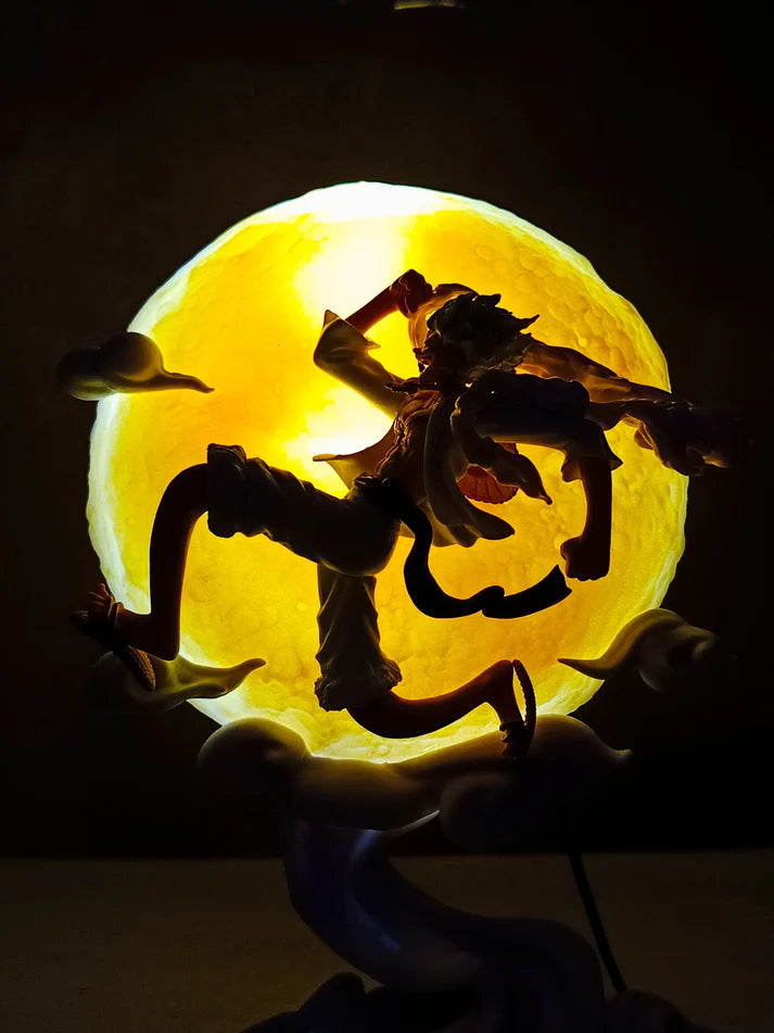 One PIece Gear 5 Luffy Sun God Nika Flying under MOON with light Action Figure PVC Multicolour | 28 CMS |