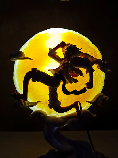One PIece Gear 5 Luffy Sun God Nika Flying under MOON with light Action Figure PVC Multicolour | 28 CMS |