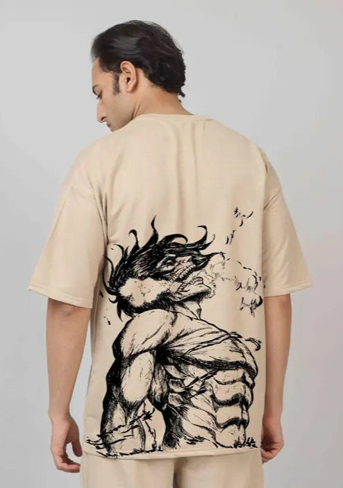 jaw titan -Baggy Cotton Round Neck T-Shirt(100%cotton) (Copy) aot
